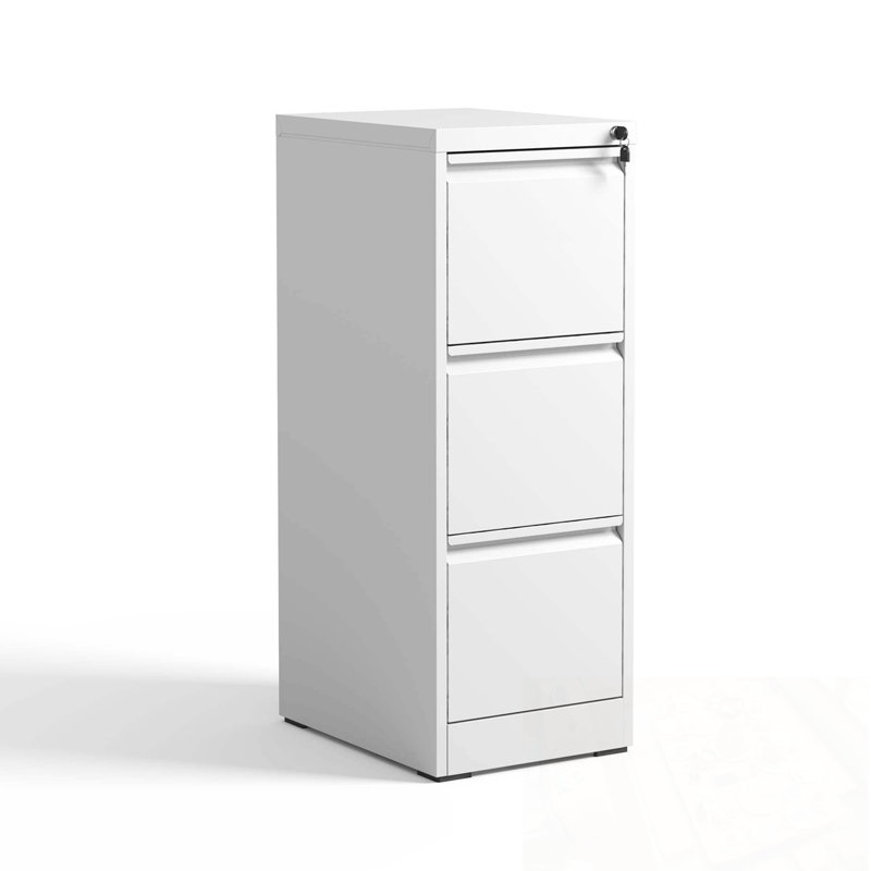 Classeur vertical en métal avec serrure et 3 tiroirs, White