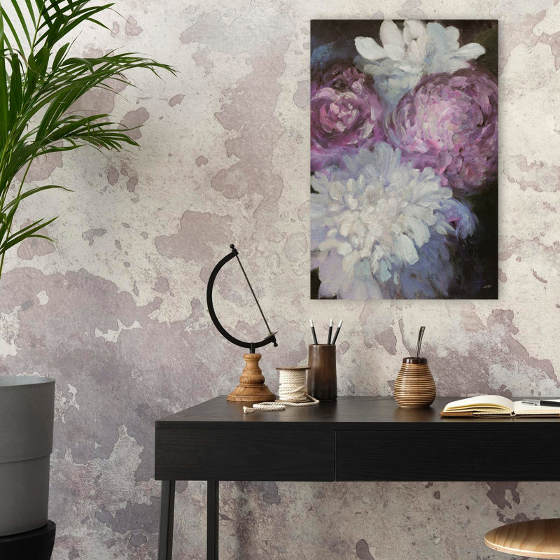 Jardin de minuit sans papillons contemporain noir bleu floral mauve foncé, H 24 po x l 16 po