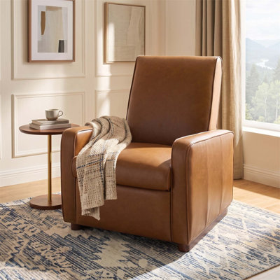Fauteuil inclinable manuel moderne recouvert de polyuréthane 2 positions avec dossier réglable à 160 ° et pieds en bois d'hévéa pour le salon, la chambre à coucher et le cinéma maison