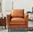 Valencia Jasper Cognac Tan Brown 34" Full Leather Accent Chair | Mid Century Single Leather Chair For Living Room Furniture | Plush Removable Cushions, Nappa Leather Lounge Couch