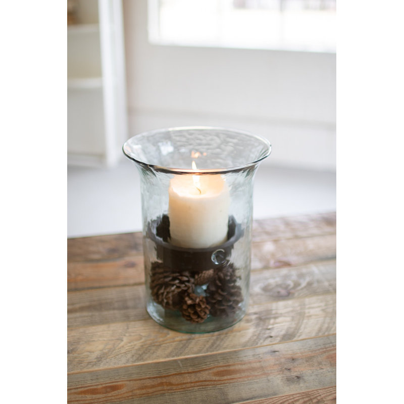  Vase moyen en verre martelé avec décor rustique, H 7 po x l 7 po x P 7 po