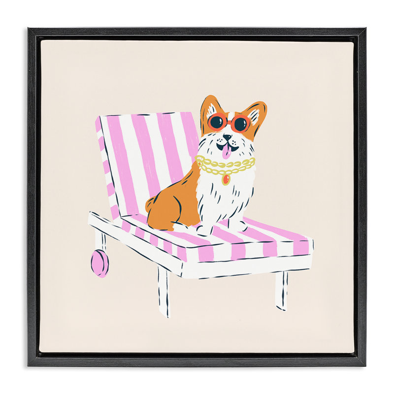 Corgi dans une chaise longue à cadre flottant, design par Krissy Mast, Cadre flottant noir de jais, H 18 po x l 18 po