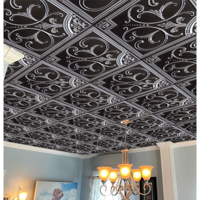 Carreau de plafond en PVC 2 pi x 2 pi Falkirk Perth, Argent antique