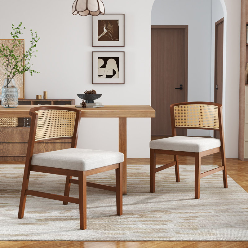 Ensemble de chaises de salle à manger en rotin de 2/4/6, structure en bois d'hévéa, dossier incurvé, siège rembourré épais, chaises d'appoint sans accoudoirs pour la cuisine, le salon, la cuisine