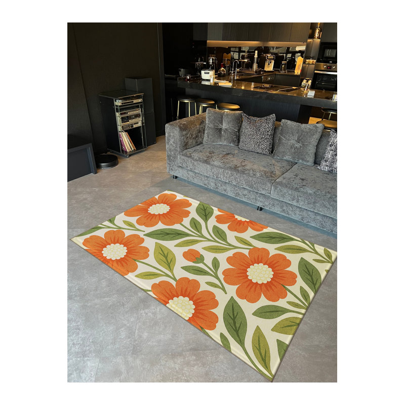 Tapis orange tissé lavable Mosso, 2'4" x 3'11"