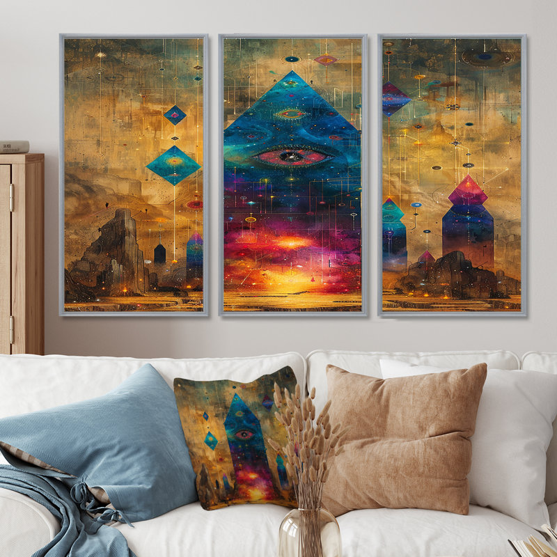 Ensemble de décorations murales Crystal Landscape, H 28 po x l 36 po x P 1 po, Encadrement argenté
