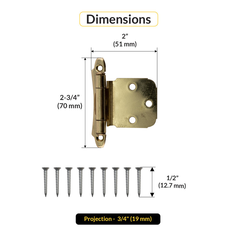 Charnières encastrées à recouvrement variable Brixwell BXB39297, longueur 2-3 / 4 po, largeur 2 po, finition laiton poli
