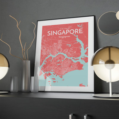 Singapore City Map In Maritime - No Frame Print