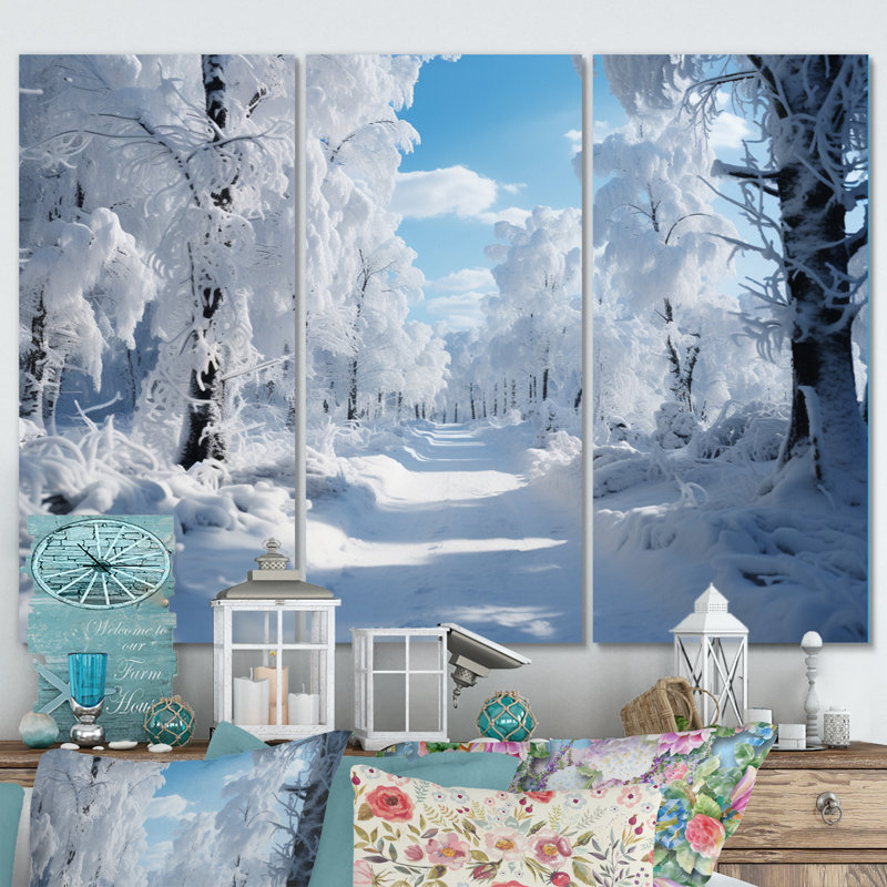 «Winter Frosty Forest IV», reproduction sur toile 3 pièces, H 28 po x l 36 po x P 1 po