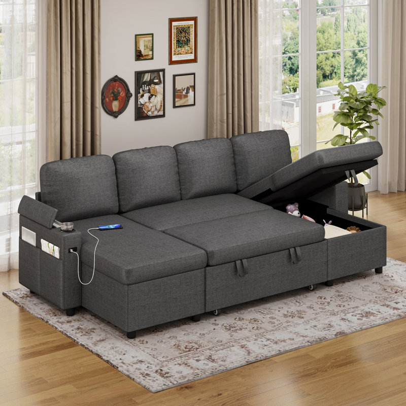 4 Seater Sofa Bed, Grey Fabric