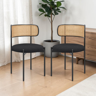 Chaises de salle à manger rembourrées, dossier en rotin, chaises de cuisine décoratives avec pieds en métal