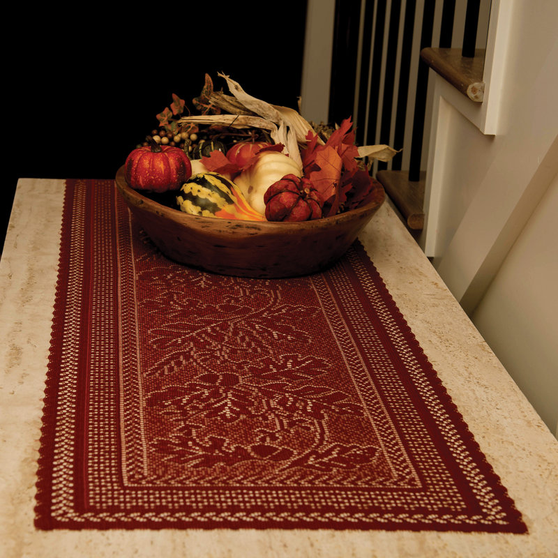 Shireen Floral Lace Table Runner, Dark Paprika, 72" L x 14" W