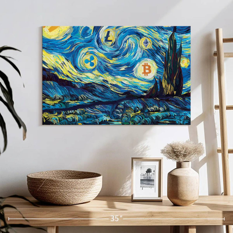 " Cryptocurrency Logos III " by Oliver L, 16" H x 24" W x 1.25"' D