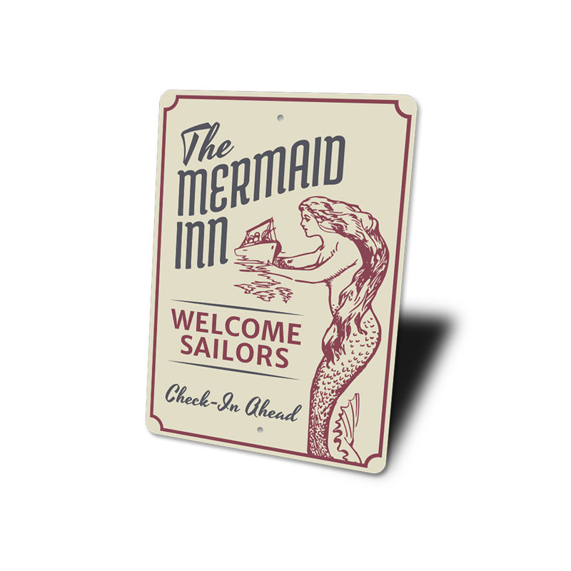 Panneau rétro en aluminium «Mermaid Inn», H 18 po x l 12 po x P 0,06 po