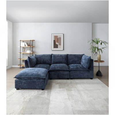 Modern Sectional Sofa,L-Shape Linen Fabric Corner Couch Set With Convertible Ottoman For Living Room, Apartment, Office,Blue,3 Colors
