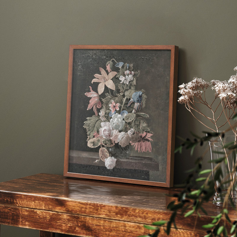 Motif floral rétro CIX, Noyer, H 10 po x l 8 po