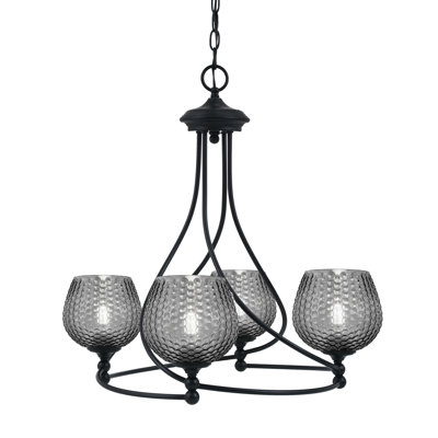 Lustre 4 lumières Sheffield montré en noir, verre fumé 6 "