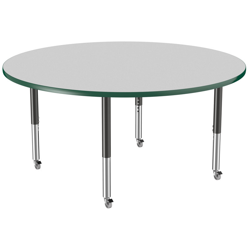 Table ronde à hauteur réglable, H 24 po x L 60 po x l 60 po, Gris / vert, Super