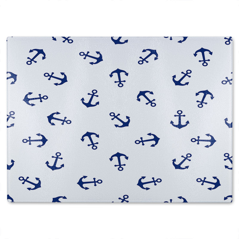 Anchors On White Glass Chopping Board, 40cm L x 28cm W
