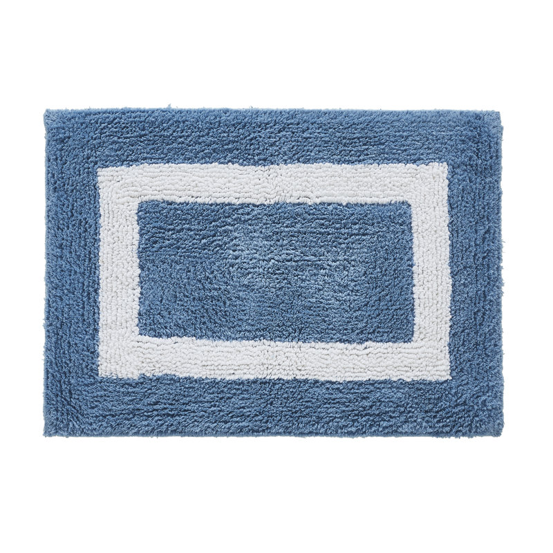 Ensemble de tapis pour salle de bain 100% coton 6 pièces Hotel Premium, Bleu foncé/blanc