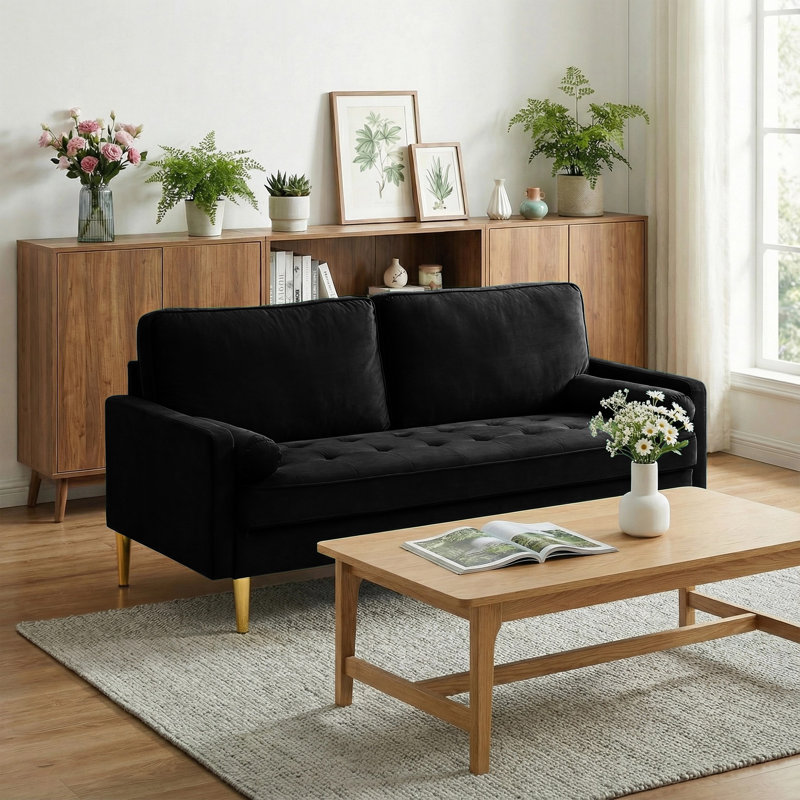 Canapé 67 po Mid Century Modern, Noir