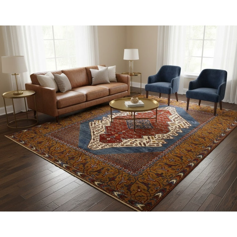 Tapis oriental tribal bleu à motif géométrique 8 pi 2 po x 11 pi 6 po