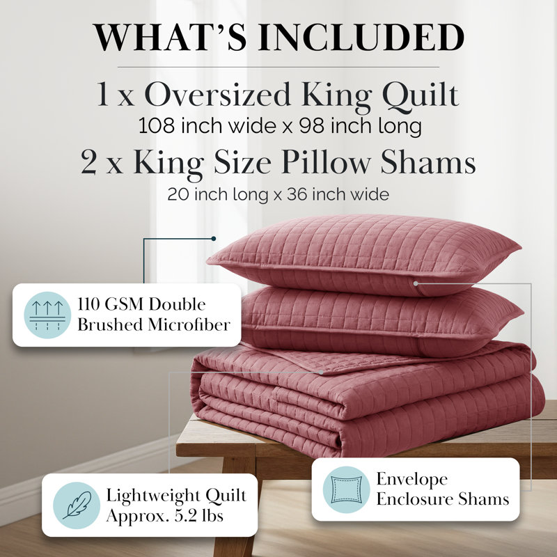 Vilano Springs ® Oversized, Light-Weight Hotel Quality Quilt Set with Matching Shams, King/Cal. King Quilt + 2 King Shams