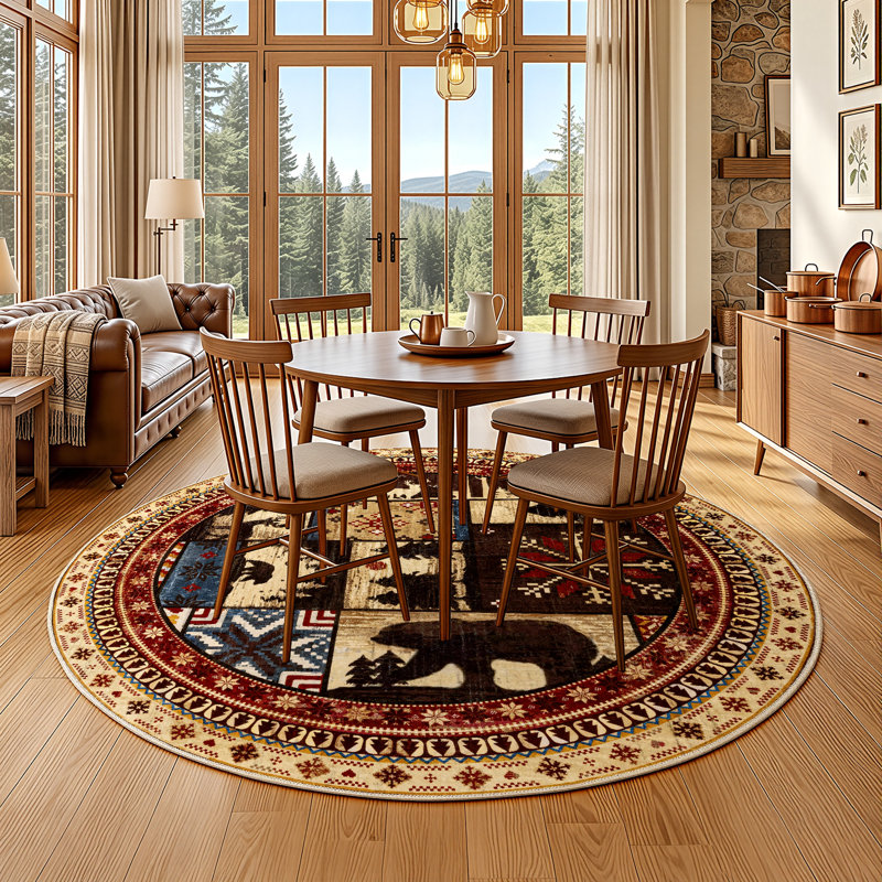 Round Southwestern Brown Non-slip Washable Area Rug, Round 5'