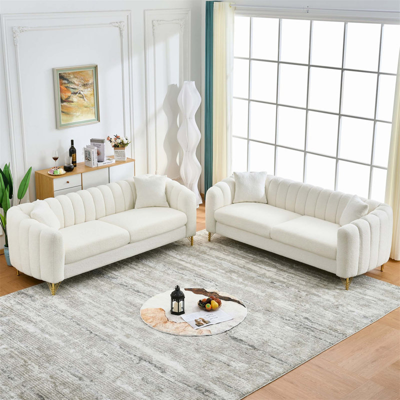 Canapé surdimensionné en chenille surdimensionné 3 + 3 places avec pieds en métal doré pour une vie confortable, Beige