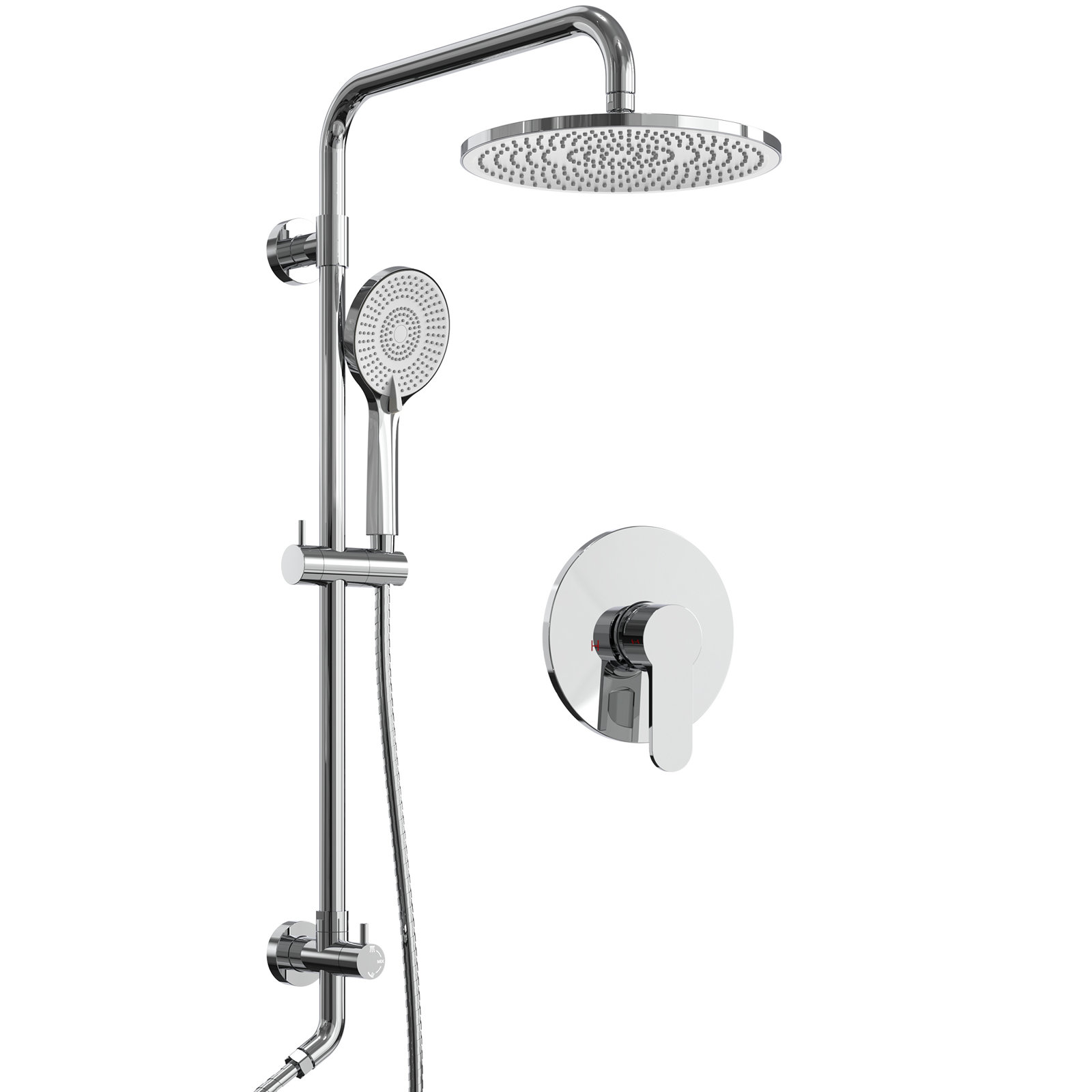 10" Wall Mount Rainfall Shower System, Chrome