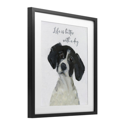 Life Is Better Dog Sentiment Framed Print Under Glass, design by Sally Swatland