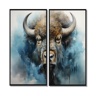 Bison Spirit Of The Prairies - Blue Art Prints On Canvas