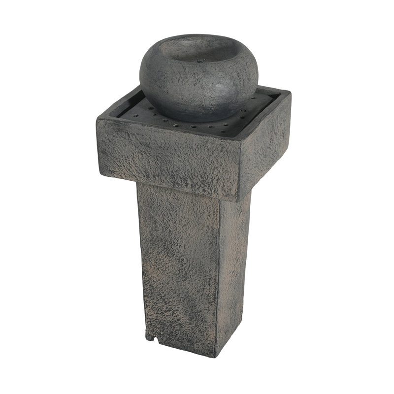 25.59"H Minimalist Concrete Column Fountain–LED-Lit Modern Outdoor Oasis, Sturdy Landscape Feature for Patio, Porch
