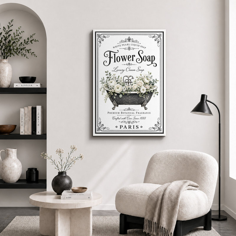 «Paris Flower Soap Botanical Bathaign», impression sur toile encadrée, impression sur toile, 36" H x 24" W x 1.5" D