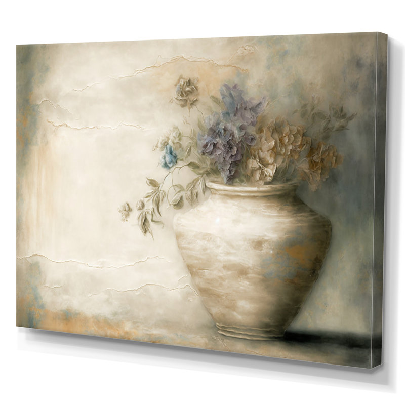 Nature morte, fleurs sauvages dans des couleurs rétro - art floral sur toile, H 24 po x l 32 po x P 1 po, Toile tendue