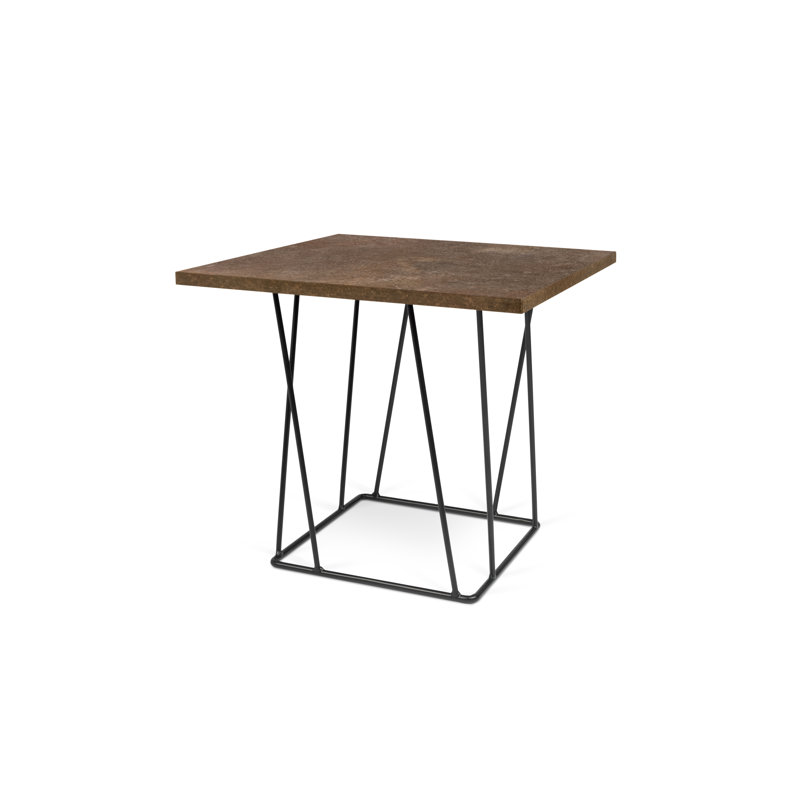 Saina End Table, Black Lacquered Steel, Wild Oak