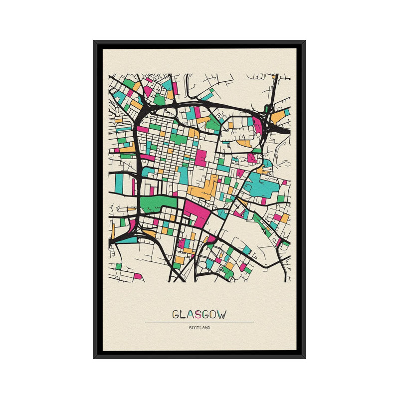 Glasgow, Scotland Map by Ayse Deniz Akerman - Floater Frame Gallery-Wrapped Canvas Giclée on Canvas