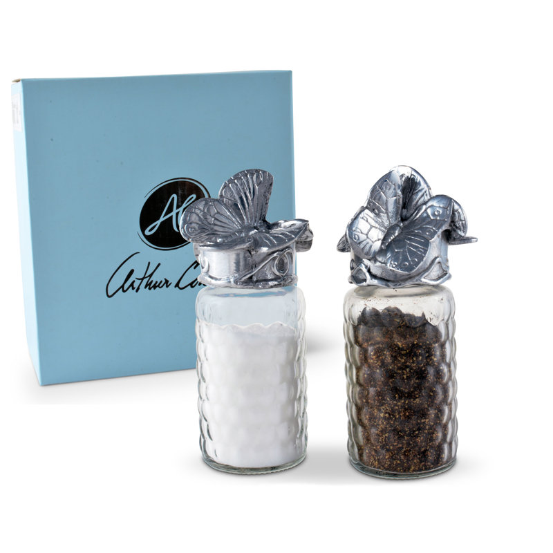 Butterfly Design Hand-Crafted Glass Salt and Pepper Set