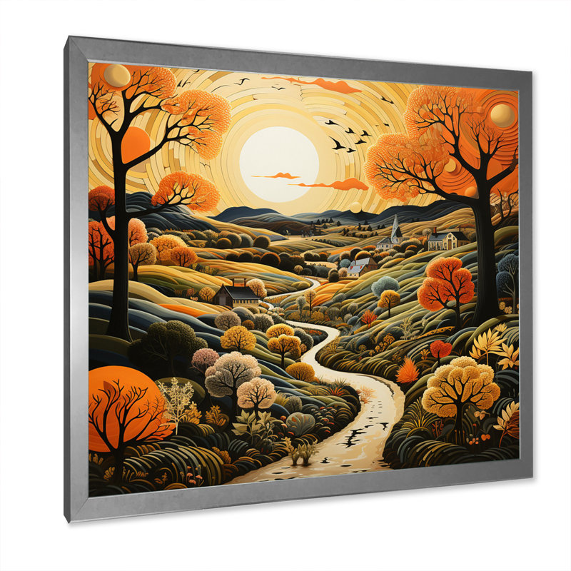 Countryside Autumn Orchards Painted II - Landscapes Wall Art Prints, H 36 po x l 36 po x P 1,5 po, Cadre simple argenté