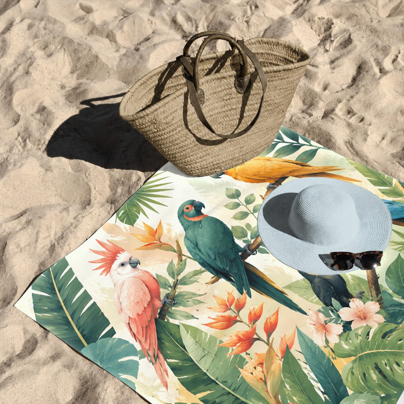 1PCS Tropical Parrot Beach Towel, Vibrant Macaw & Toucan Design, Large Microfiber for, Pool, Travel, Outdoor Activities, Exotic Bird Art Decor
