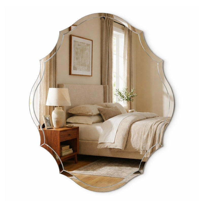 Miroir d'appoint mural biseauté festonné sans cadre, 28 po x 22 po