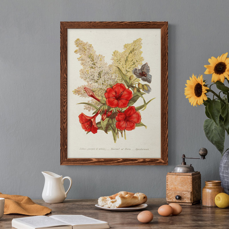 Antique Floral Bouquet V - reproduction de cadre photo sur toile, H 23 po x l 32 po x P 1 po, Cadre en érable
