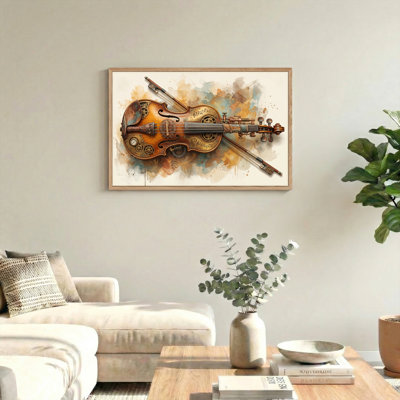 Ensemble de 1 tableau sur toile représentant un violon steampunk