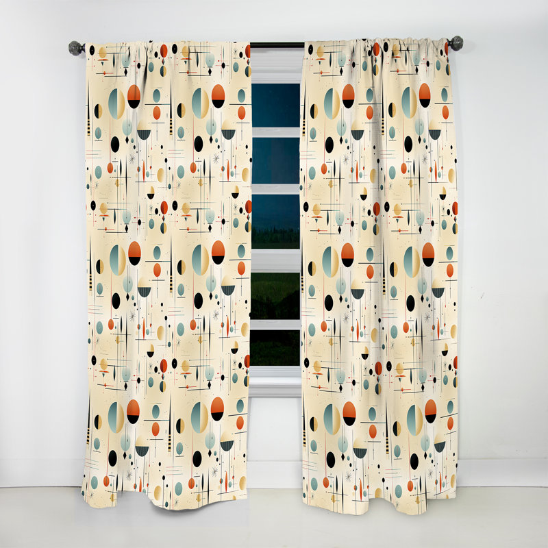 Matrice sphérique moderne beige rétro - Rideau moderne - Velours obscurcissant - 1 panneau, L 52 po x L 84 po