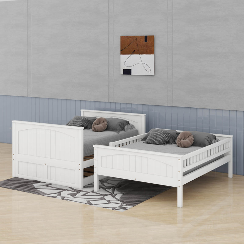 Lit double superposé au dessus d'un lit double avec lit gigogne, Blanc