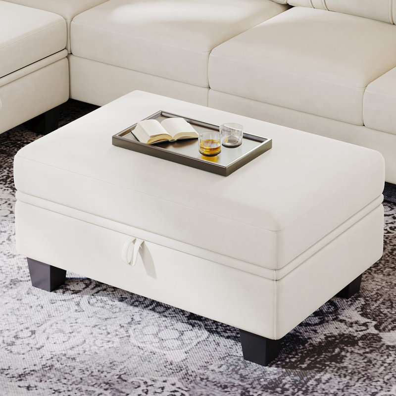 Repose-pieds avec rangement 1 pièce Creasong, Velours beige