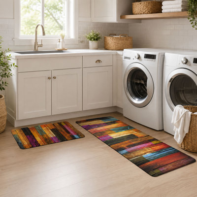 Ensemble de 2 tapis de cuisine abstraits avec motif coussiné anti-fatigue