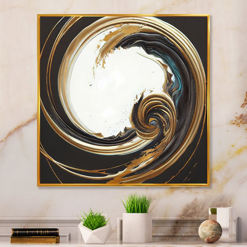 Gold Glamour Circle 1 III - Impression sur toile, H 16 po x l 16 po x P 1 po, Cadre flottant doré