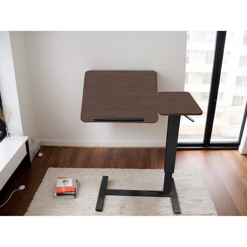 Table de chevet - bureau mobile à roulettes, hauteur réglable pour le travail ou la détente, noyer et noir, support de cadeau de fête des mères avec roulettes, couleur d'ordinateur portable inclinable, accessoire polyvalent