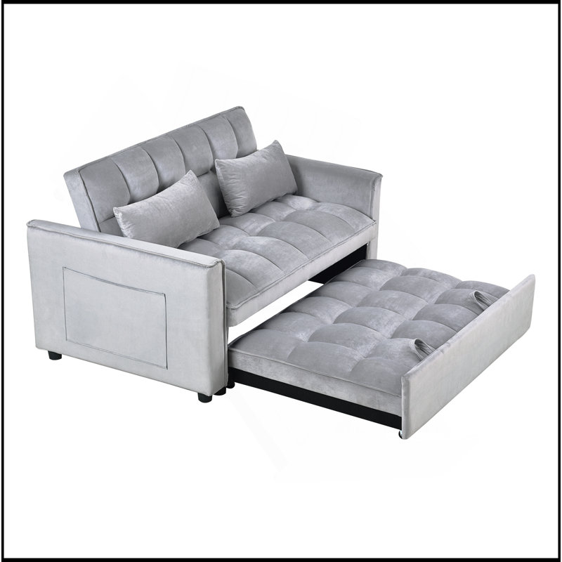 3 In 1 Convertible Sleeper Sofa Bed,  Modern Pull Out Couch Bed, Adjustable Backrest, Velvet Loveseat Futon Sofa With Pillows & Pockets For Living Room Apartment